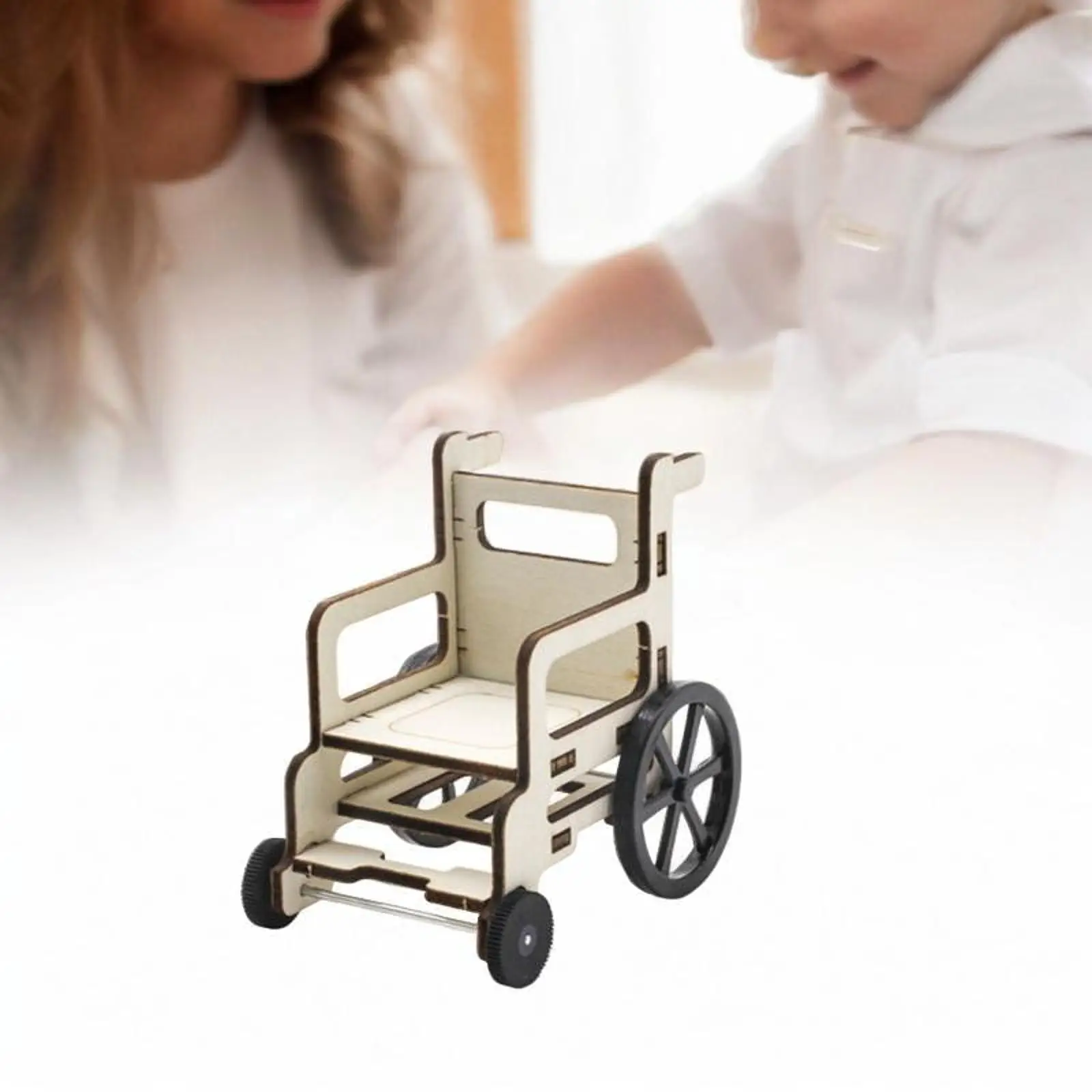 Science Wheelchair Model Dollhouse Miniature Small Creative Puzzle Building Kit Toy Wooden Kids Educational Toy DIY Assembly Toy