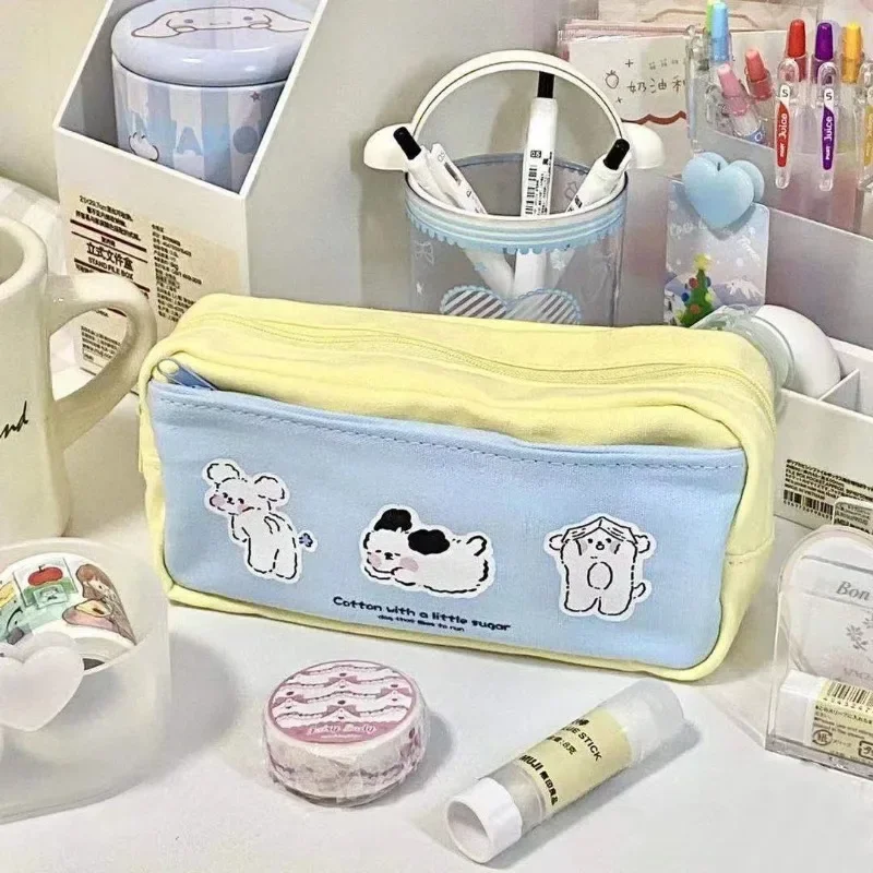 Bolsa de lápices con cremallera y estampado de cachorro, estuche de papelería multifunción, bolsa de almacenamiento bonita para útiles escolares de estudiantes de gran capacidad - imagen 3
