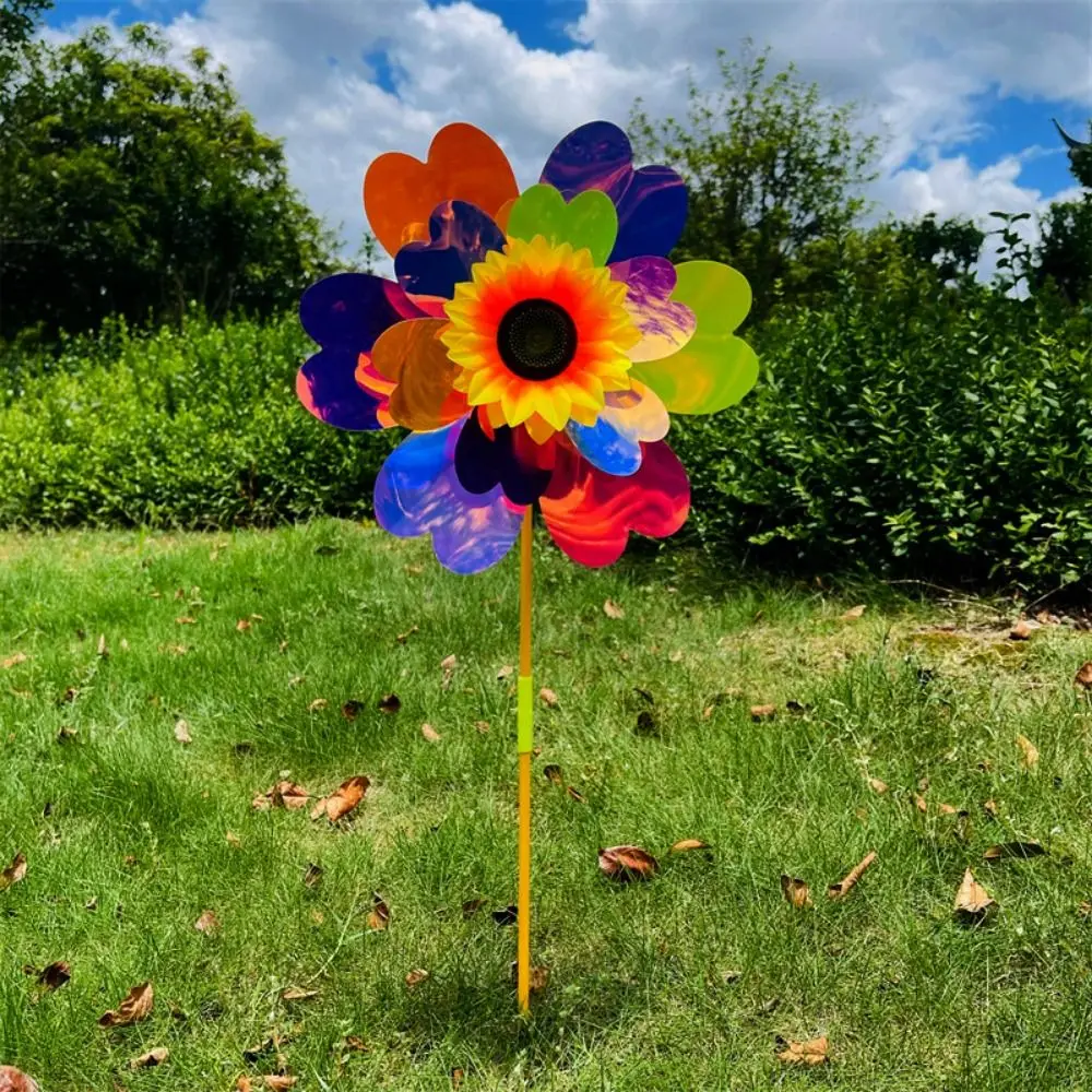 Molino de viento de girasol multiestilo, película que cambia de Color, estaca de PVC de pie, molinete de flores para césped, decoración de Picnic, juguetes de 32cm - imagen 4