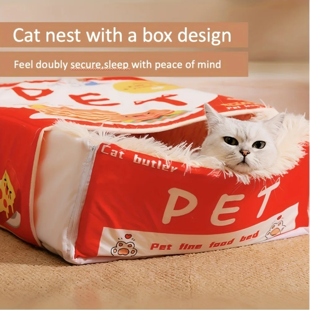 Cama nido Rectangular para gatos, caja de aperitivos de algodón PP suave, cama para mascotas con cremallera para gatos grandes/cachorros/perros, almohadilla de felpa completamente cerrada, casa para mascotas - imagen 5