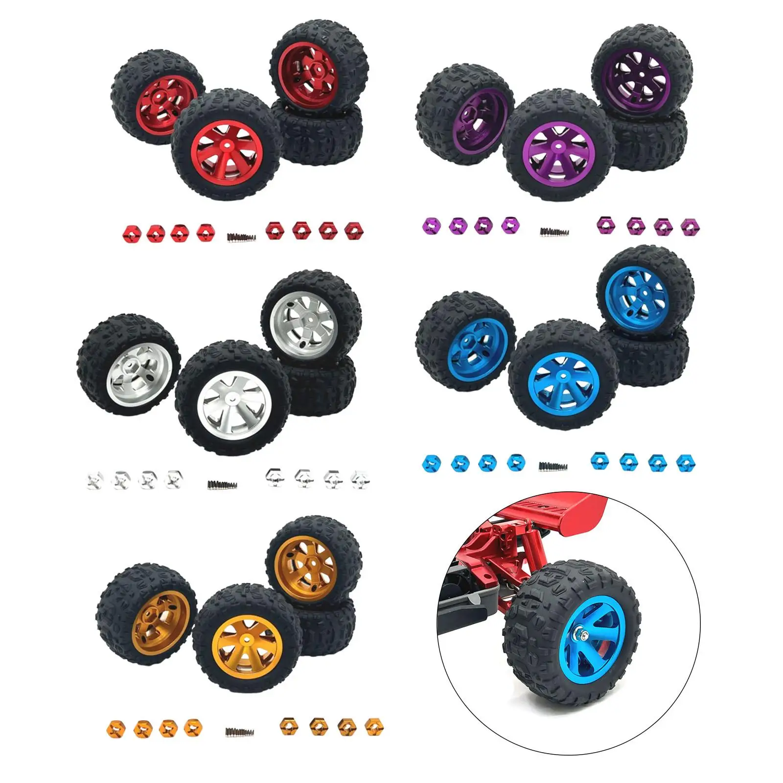4Pcs RC Car Wheel and Tires Set DIY Modification Accessories Rubber Tires for A979 16207 14301 14302 1:12 1:14 1:16 1:18 RC Car