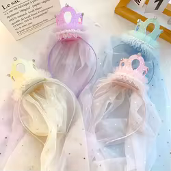 Aro de pelo de princesa para niña, corona dulce, Squein con banda para el pelo de malla para niña pequeña, fiesta de cumpleaños, ropa para la cabeza de bebé, accesorios para el cabello