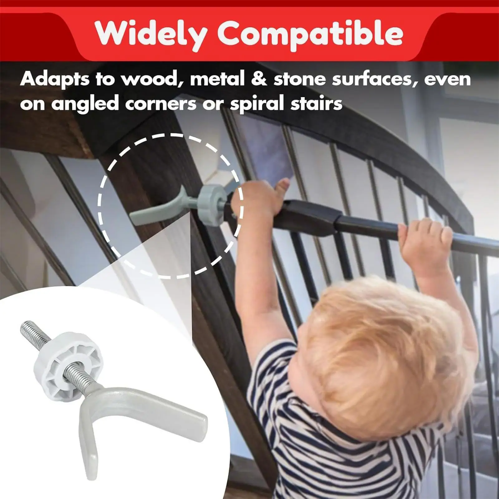 Kit de montaje de puerta de barandilla, 4 piezas, Protector de barandilla de escalera, adaptador de puerta a prueba de niños para barandilla, cubierta interior y exterior, porche - imagen 3