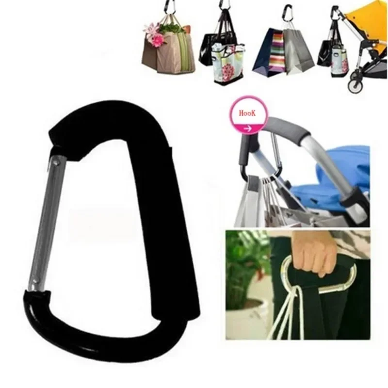 Ganchos para cochecito, mosquetón grande, mango de esponja, colgador de aleación de aluminio duro, bolsas para carrito de compras, gancho con Clip, accesorios para cochecito - imagen 2