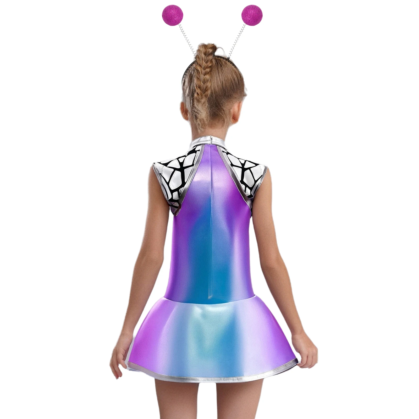 Disfraz de alien para niñas – Vestido metálico brillante con aro - imagen 4