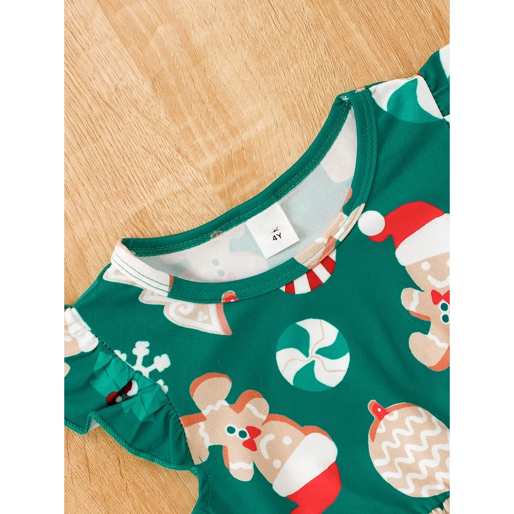 Vestido de Navidad para niña 4-7 años falda estampado Papá Noel sin mangas volantes