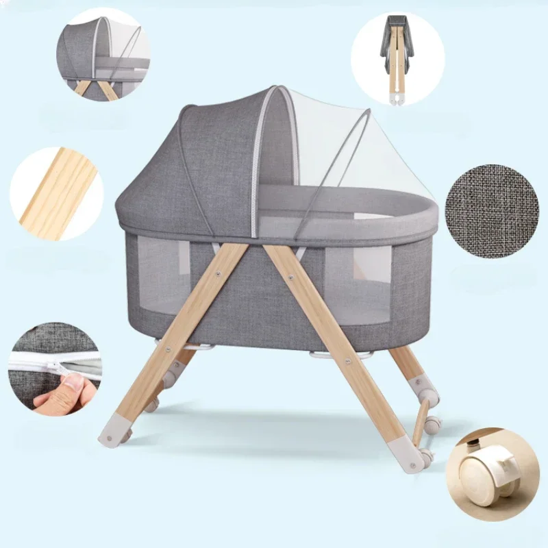 Cuna de bebé móvil de madera maciza, cama portátil para recién nacido, cuna para bebé, cama mecedora doble plegable, cama mecedora relajante para bebé - imagen 5