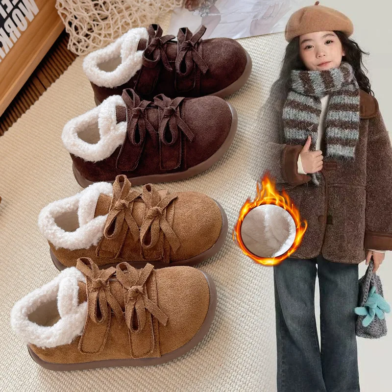 Zapato de invierno para niños 2025, edición coreana, nueva bota individual de fondo plano para niños, bota de felpa antideslizante Retro para niñas, botas de moda para niñas - imagen 2