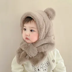 Gorro de oso pequeño de una pieza para bebé de 6 a 24 meses, bufanda, gorro grueso con orejas para invierno, accesorios para niños y niñas