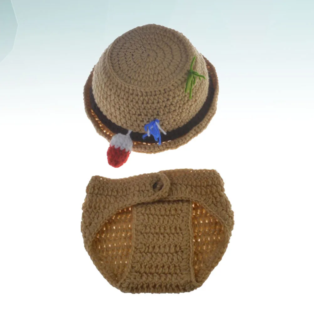 Conjunto de disfraces de bebé tejidos de lana hechos a mano, sombrero, accesorios para fotos, trajes de fotografía para recién nacidos, suaves, cómodos y transpirables, 2 uds. - imagen 2