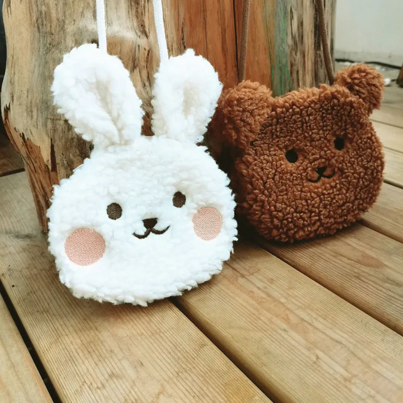 Bolso bandolera de un solo hombro infantil con oso peluche y conejito - imagen 2