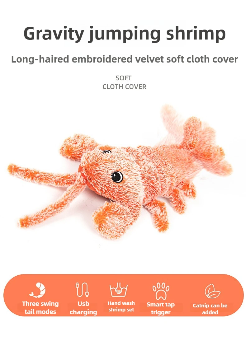 Juguetes eléctricos para mascotas, langosta saltadora simulada, juguetes de peluche para gatos, molares recargables por USB, limpieza de dientes, juguete para perros, camarones saltadores por gravedad - imagen 3