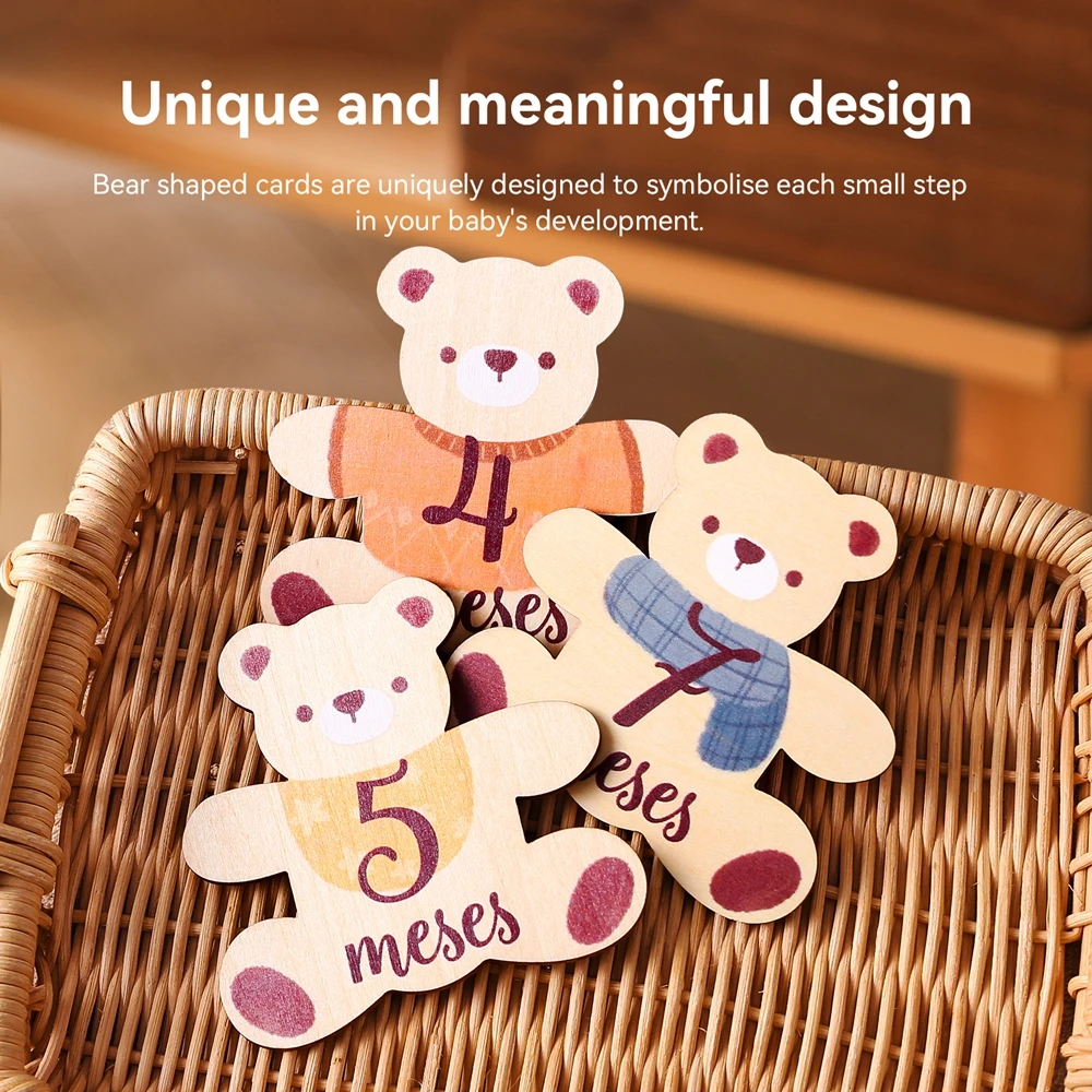 Accesorios de fotografía recién nacido, tarjetas de hito de bebé español, grabación mensual, tarjeta conmemorativa, rastreador de crecimiento de doble cara, 7 Uds. - imagen 4