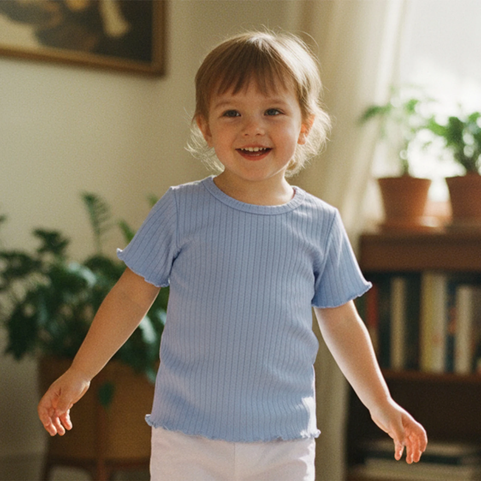 Tregren Camiseta acanalada de manga corta para niño – Seda helada