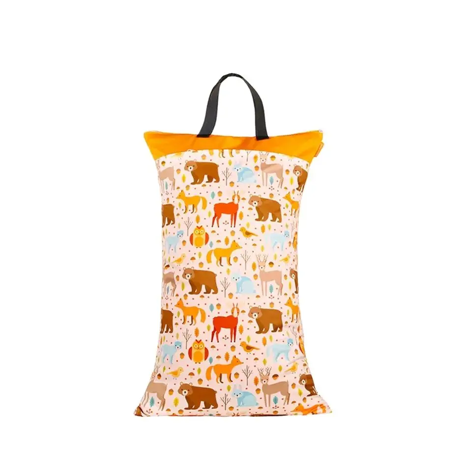 HappyFlute, bolsas impermeables de poliéster con estampado de dibujos animados PUL para mamá, cochecito de bebé, bolsa húmeda para pañales de doble paquete de tamaño grande de 40x70cm - imagen 4