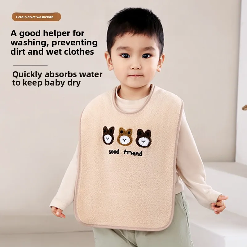 Babero y toallita de lana Coral para niños, bata multifuncional para bebé para cepillar dientes, limpieza facial y de manos, toalla absorbente para babas