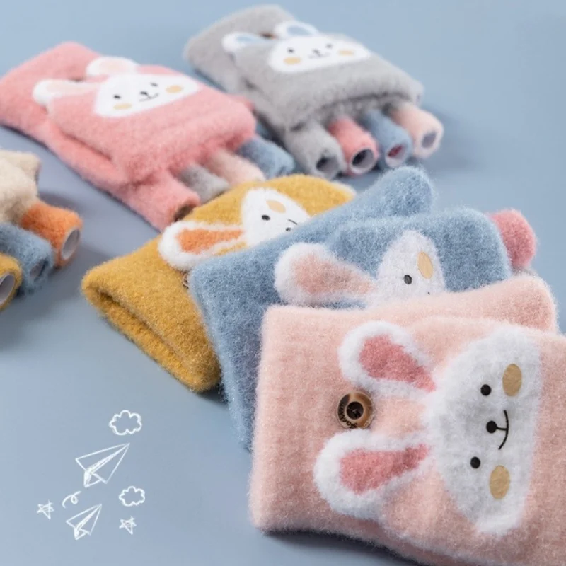 Guantes de dibujos animados para niños y niñas, manoplas con tapa de medio dedo para otoño e invierno, guantes a prueba de viento para niños de 3 a 11 años - imagen 5