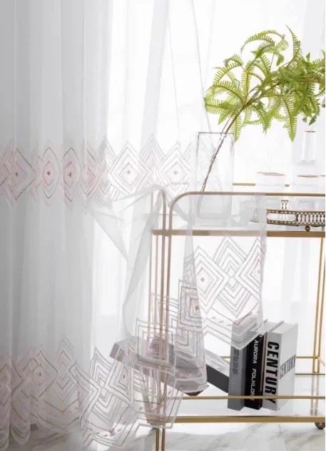 Nuevo estilo Costa Dorada francesa hermosa lentejuelas diamante enrejado bordado ventana pantalla cortinas sala de estar dormitorio