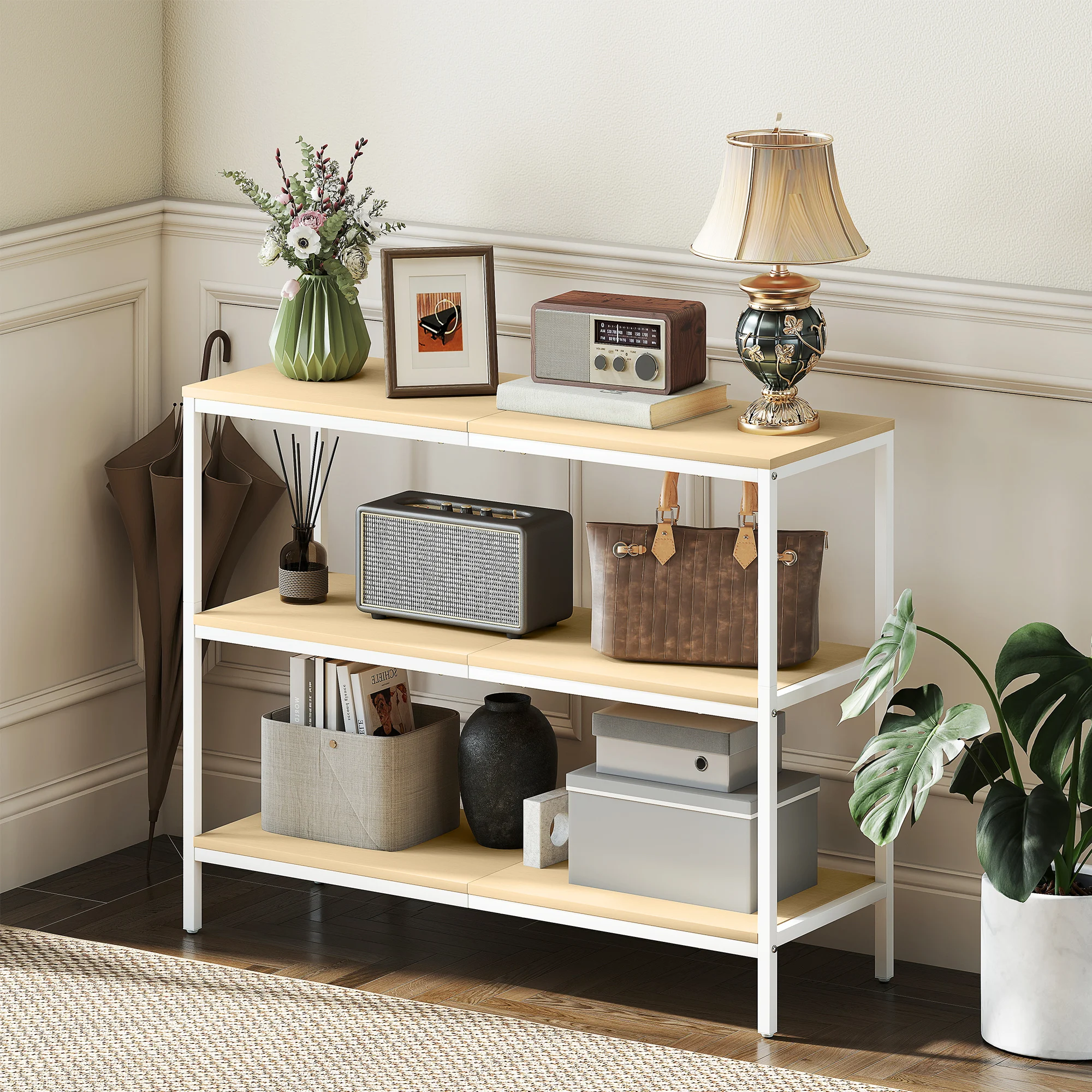 HOMCOM Tocador de Maquillaje con Luces LED de Color Ajustable y Espejo Tocador con Lateral Abatible Cajón Compartimentos Abiertos para Espacios Pequeños Blanco - imagen 5