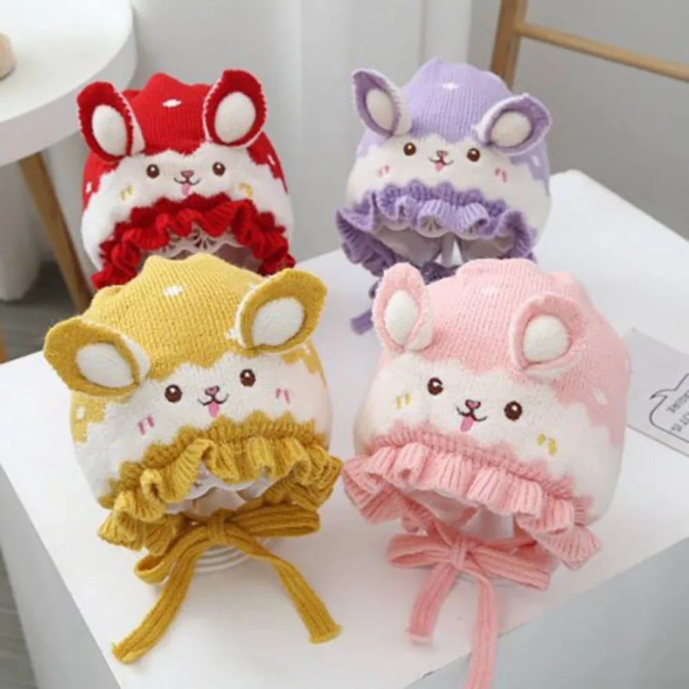 Gorro de lana a la moda, gorro de lana tejido suave y agradable para la piel a prueba de viento, gorro con protección para los oídos para niña, cálido y grueso - imagen 3