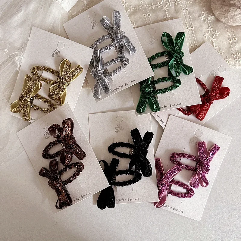 2 uds sombreros de Navidad brillo bebé niña Clip de pelo Kawaii arco Bang Clip LATERAL horquilla brillante accesorios para el cabello para niños