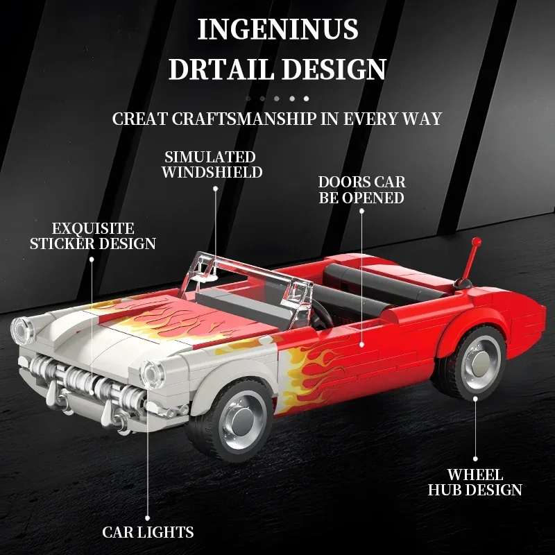 Bloques de construcción de automóviles convertibles Retro C1, 249 Uds., modelos de coches clásicos con llamas, vehículos, ladrillos, Idea, pantalla de escritorio, juguetes DIY para niños, regalos - imagen 4
