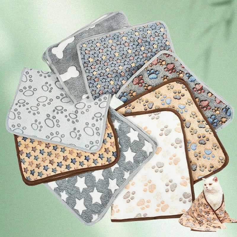 Mantas para mascotas, suave y esponjoso, lavable, estera para dormir para perros, manta polar con patrón de pata para gatos, estera de cama cálida para cachorros, suministros para mascotas - imagen 2