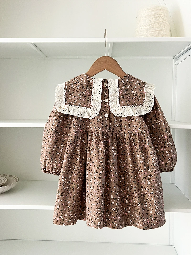 MILANCEL, vestido Floral de manga larga de estilo coreano para niñas de 2 a 6 años, vestido informal con cuello de solapa grande para niños, ropa de primavera para chico - imagen 2
