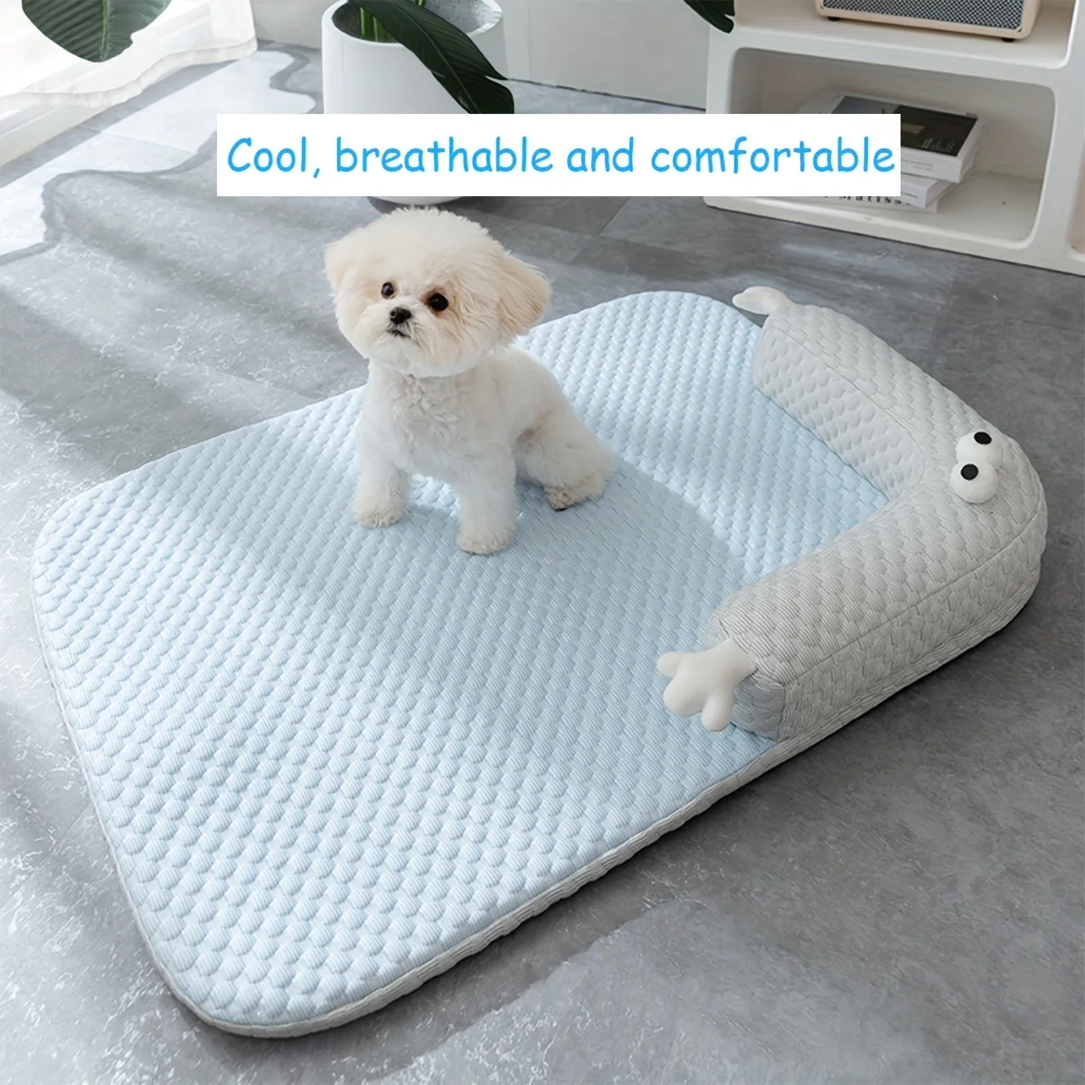 Colchoneta fresca para perros y gatos, alfombrilla transpirable de ojos grandes para cachorros y gatos pequeños y grandes, cama lavable para mascotas, nido fresco para perros y gatos, Verano - imagen 4