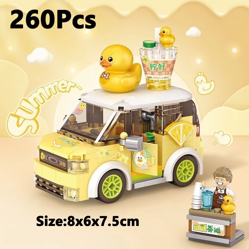 Mini bloques de la serie City Street View, conejo de dibujos animados, pato, camión de comida, tienda de frutas/helado, coche para montar, juguetes DIY, regalos para niños - imagen 5