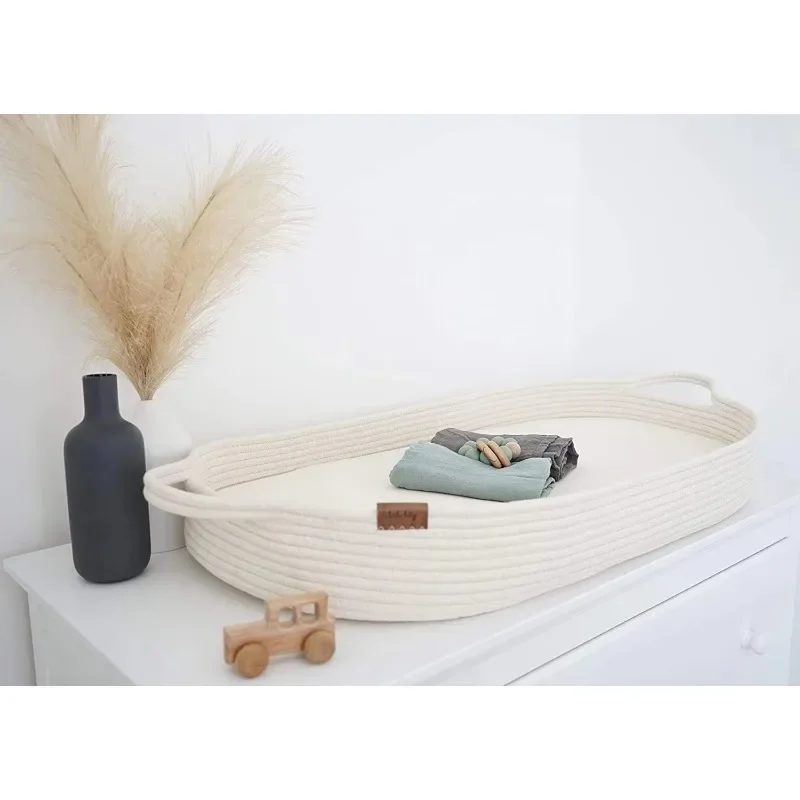 Cesta para cambiar pañales de bebé, cesta Moisés, cesta de cuerda de algodón y colchón de espuma, cambiador para guardería - imagen 3
