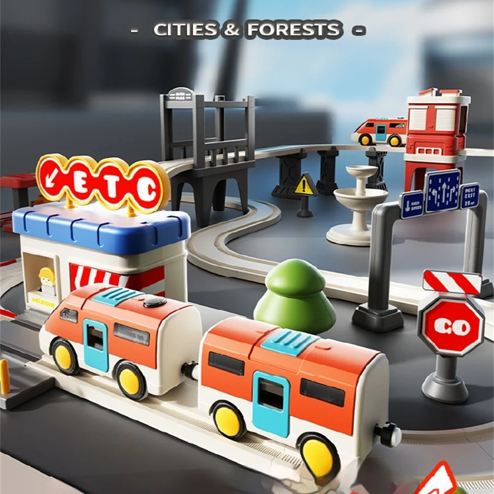 Pista de tren, juguetes de tren eléctrico, juego magnético, locomotora de coche eléctrico, montaje fundido a presión, pistas de ferrocarril intercambiables para niños, regalos - imagen 5