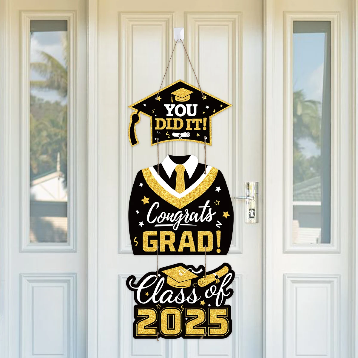 Banner de puerta "You Did It", felicidades, clase de graduación de 2025, decoraciones, letrero colgante para puerta de fiesta de graduación, suministros para fiesta de graduación