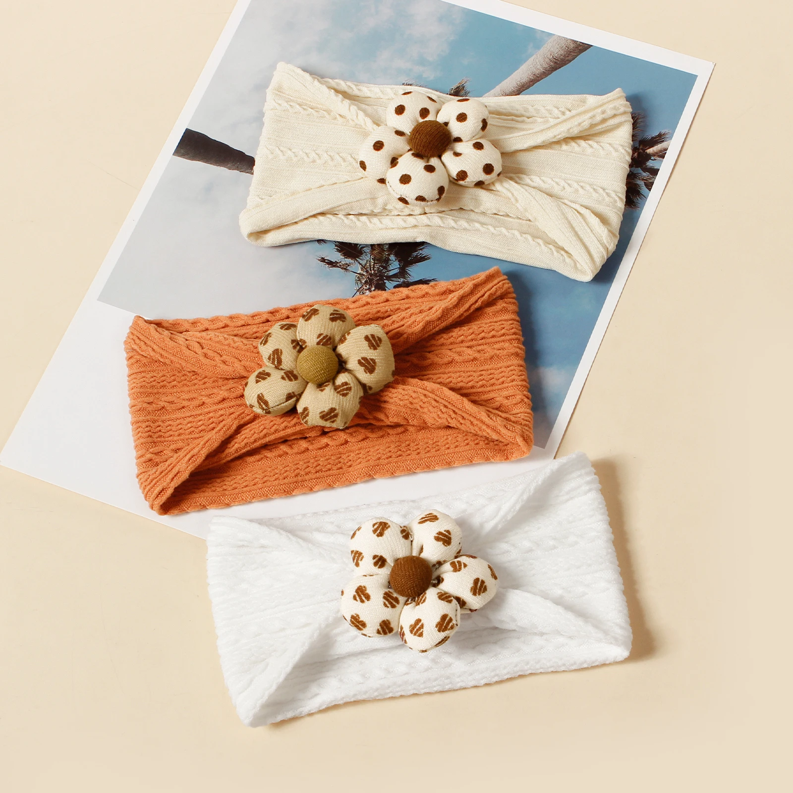 Diademas elásticas de nailon para bebé – Flores y nudo con jacquard - imagen 5