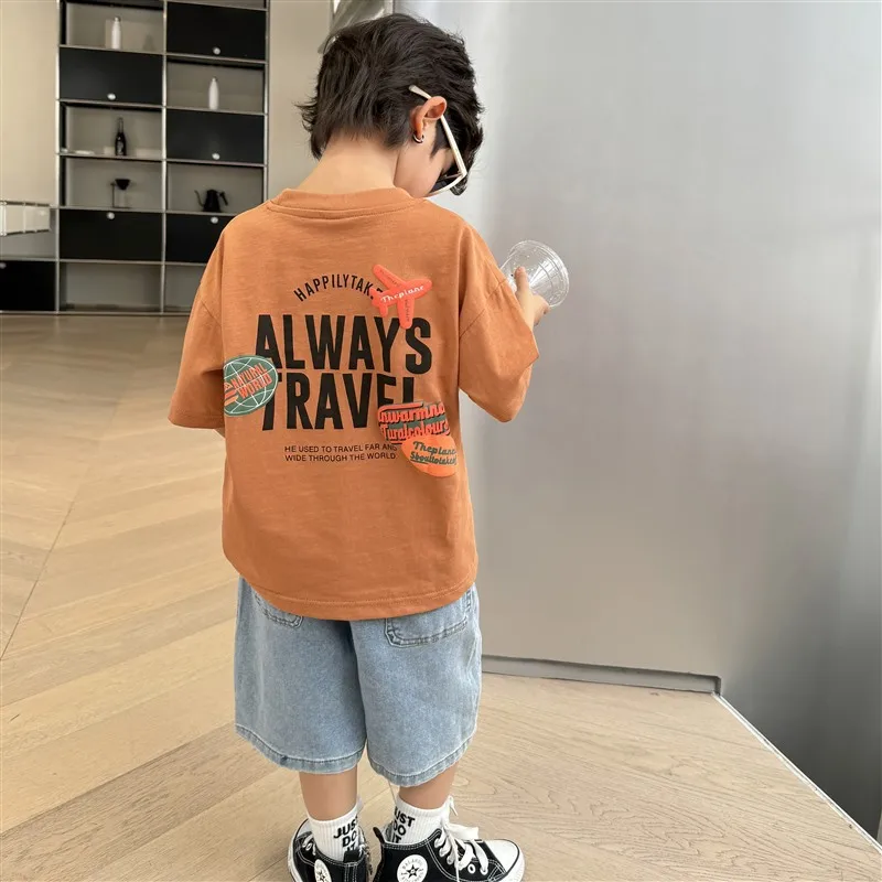 Camisetas de algodón para niños – Moda coreana extragrandes estampado