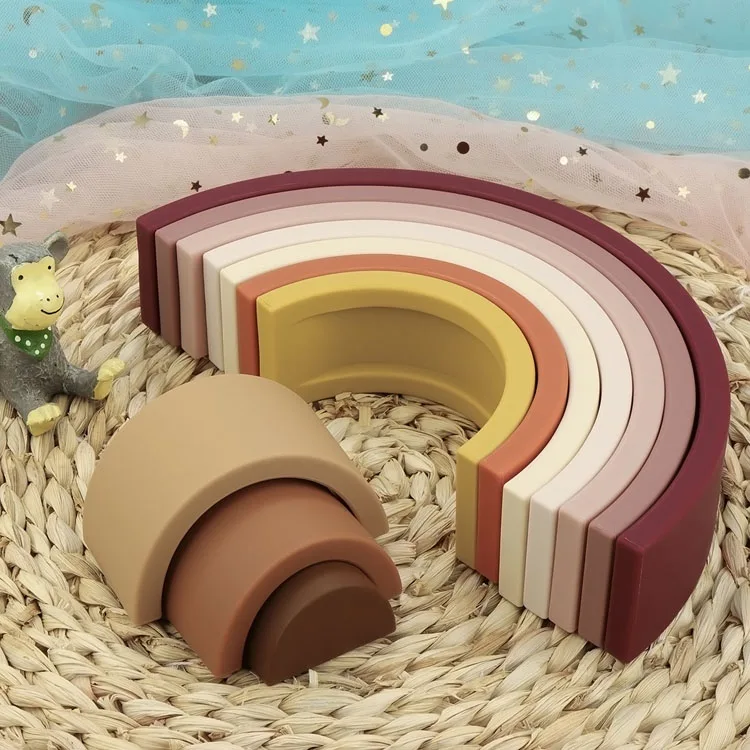 10 unids/set de juguetes apilables de arcoíris para niños, apilador de arcoíris de silicona, bloques Montessori, juguete de rompecabezas sensorial creativo a juego - imagen 2
