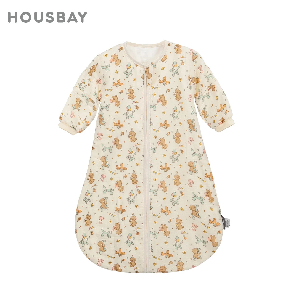 Saco de dormir para bebés de 0 a 24 meses, gasa de algodón suave, transpirable, 3 vías, con cremallera, saco de dormir para cachorros y perros con mangas extraíbles