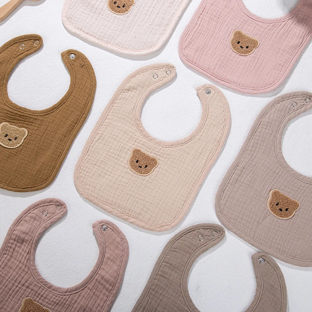 3 unids/set lindo oso babero de muselina de algodón paños para eructar Baberos de alimentación suaves para recién nacidos niños niñas espesar toalla de Saliva pañuelos - imagen 3
