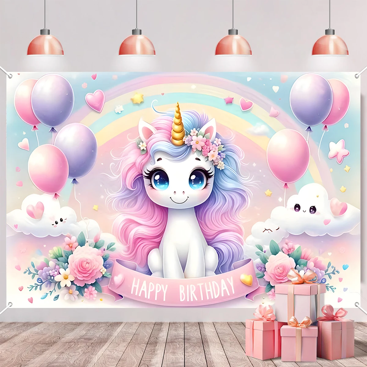 Telón de fondo de unicornio de arco iris, decoraciones de fiesta de feliz primer cumpleaños, decoración para niños y niñas, regalo, unicornio, tela de fondo de fotografía - imagen 2