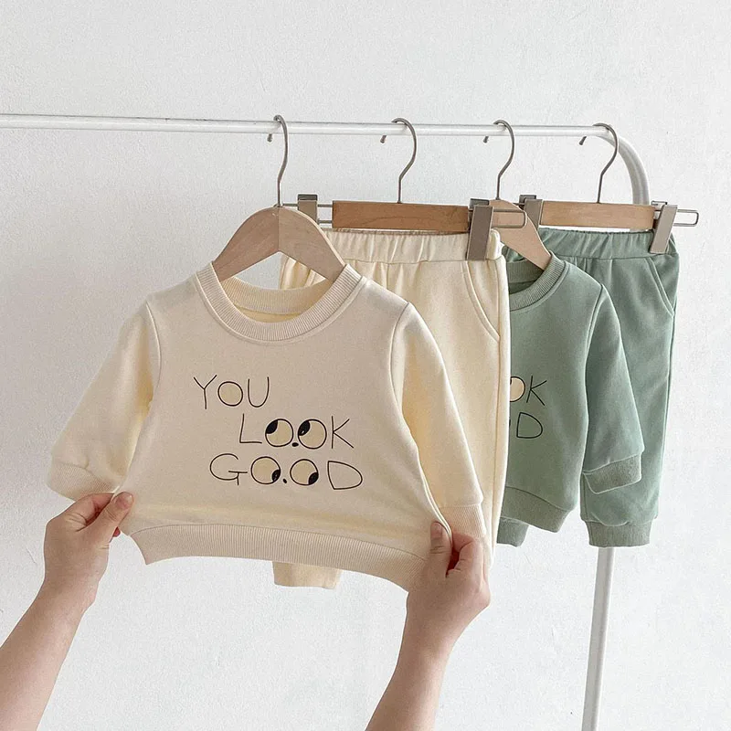 Milangel-Conjunto de Sudadera con capucha para bebé, chándal informal con estampado de letras de dibujos animados, 2 piezas, otoño, 2024 - imagen 5