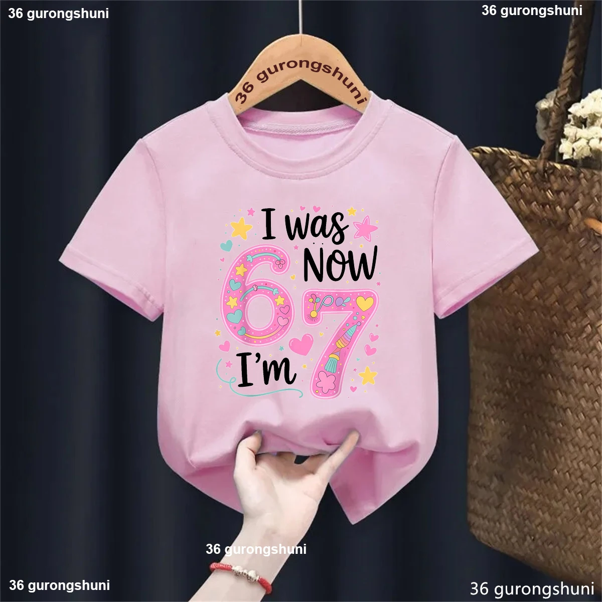 Camiseta I Was 6 New I Am 7 Kawaii para niña de manga corta verano - imagen 2
