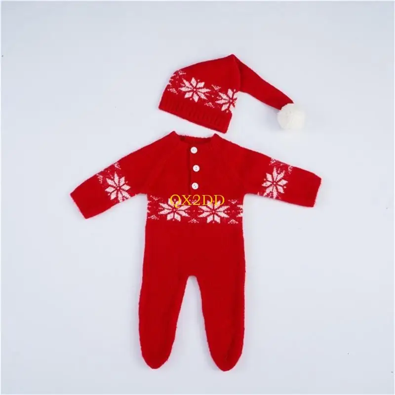 QX2D Conjunto mono y sombrero rojo navideño, accesorios fotografía, ropa fotografía para recién nacidos - imagen 5