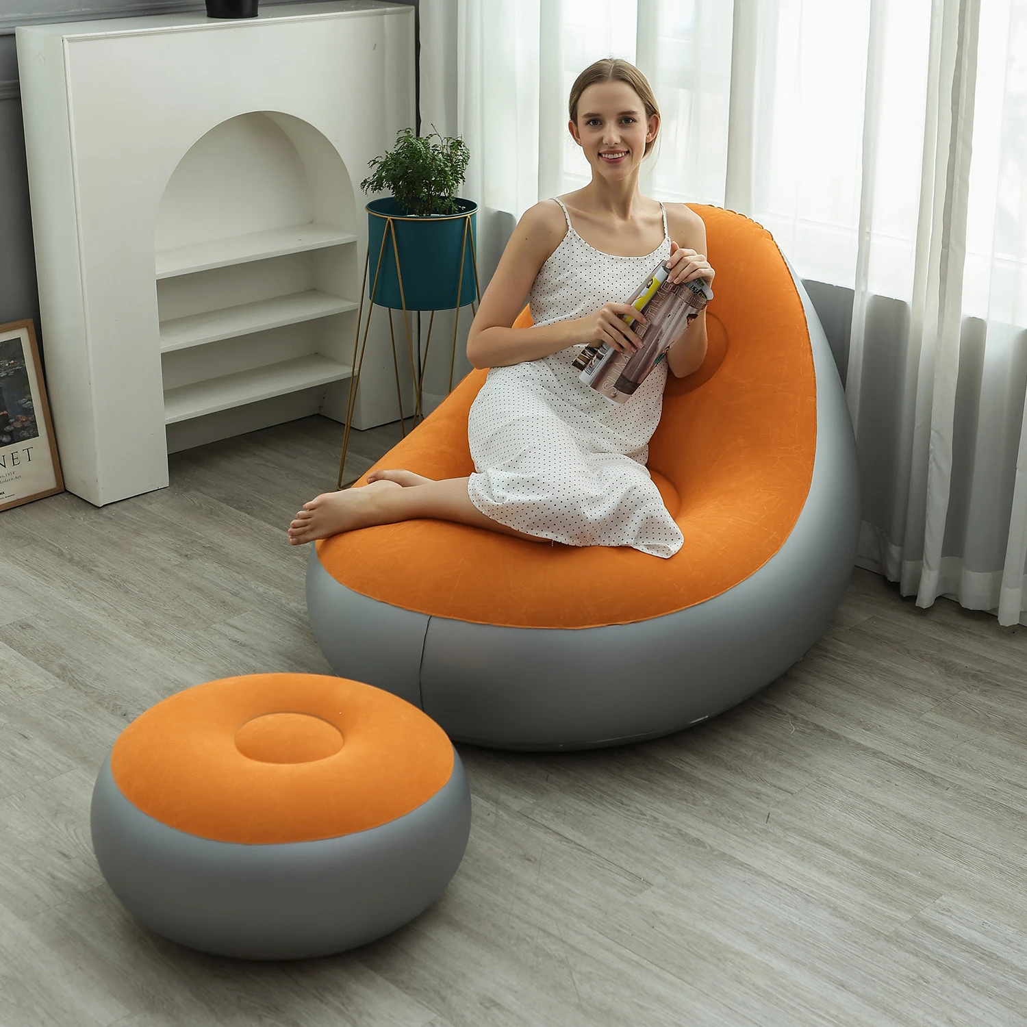 Sofá inflable infantil acolchado con taburete plegable y ligero - imagen 4