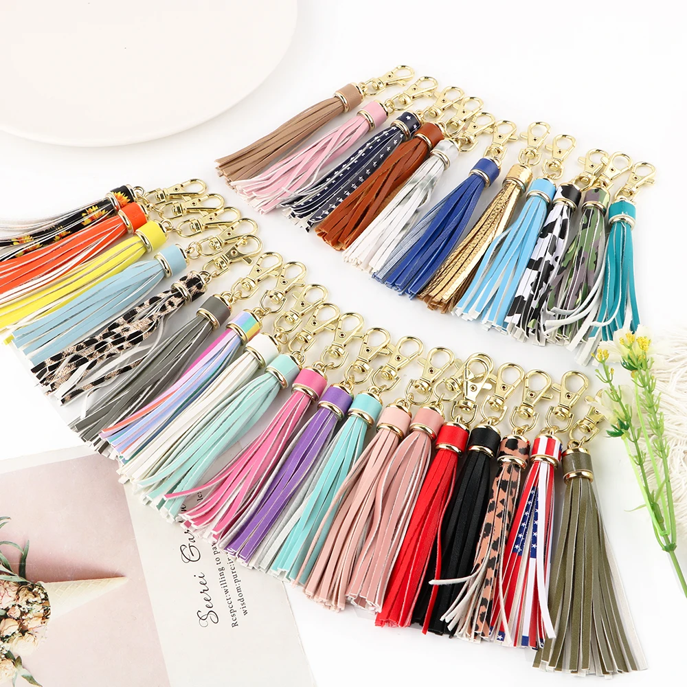 30 estilos de borlas de cuero PU, producto terminado a la moda, cadena de borlas aplicable a hacer mochila, colgante, llavero, cadena para teléfono - imagen 3