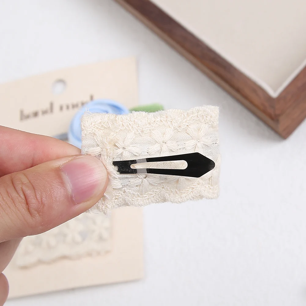 Horquillas Vintage de seda satinada para mujer y niña, horquillas bordadas de encaje en crema, horquillas para el cabello de Boutique, 2 unidades por lote - imagen 3