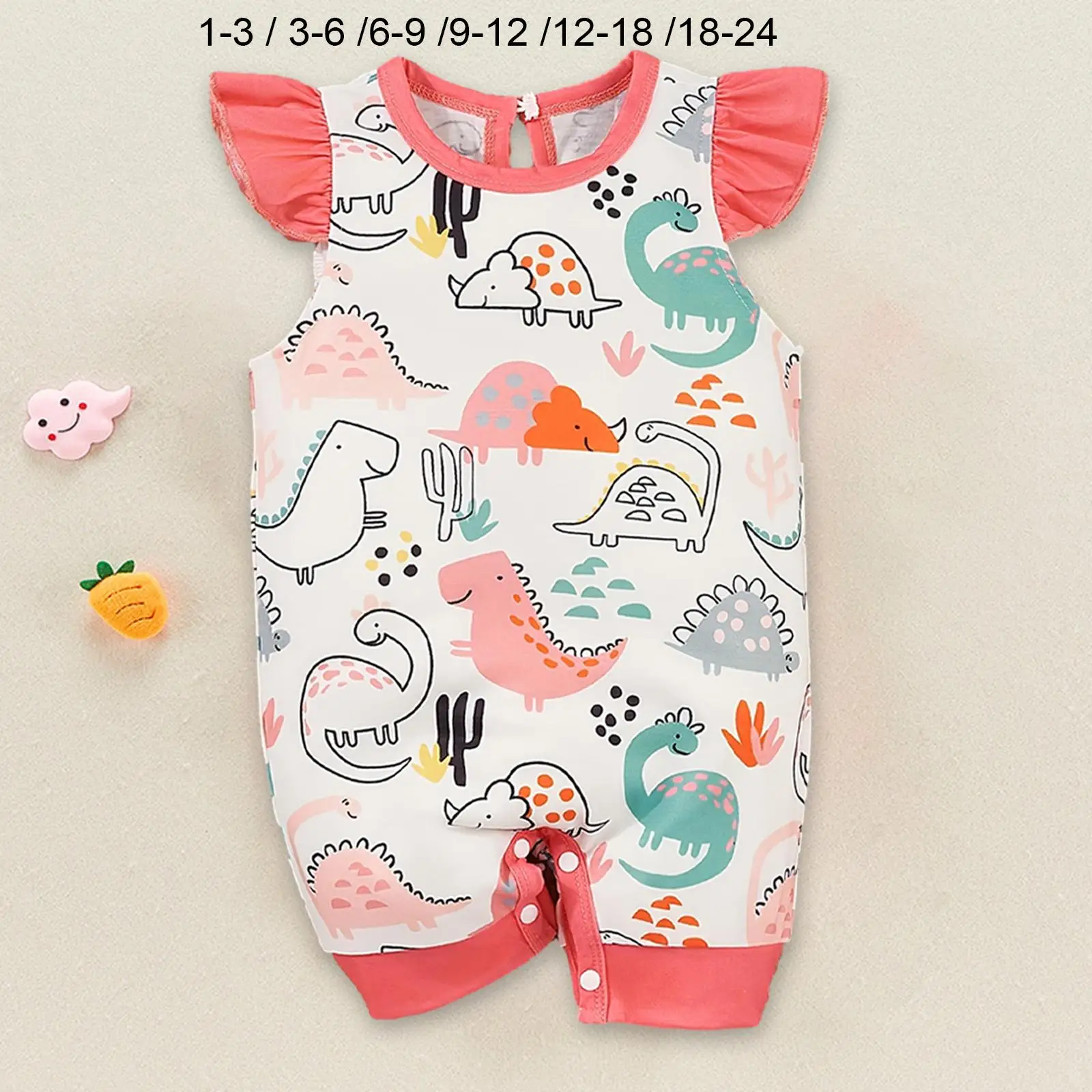 Infants Summer Button Jumpsuit Round Neck Outfits Newborn Cartoon Pyjama Playsuit for Photo Holiday Casual Baptism Festival