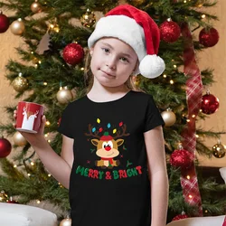 Camisas con estampado de Feliz Navidad para niños, traje fiesta y niñas, camiseta navideña Tops