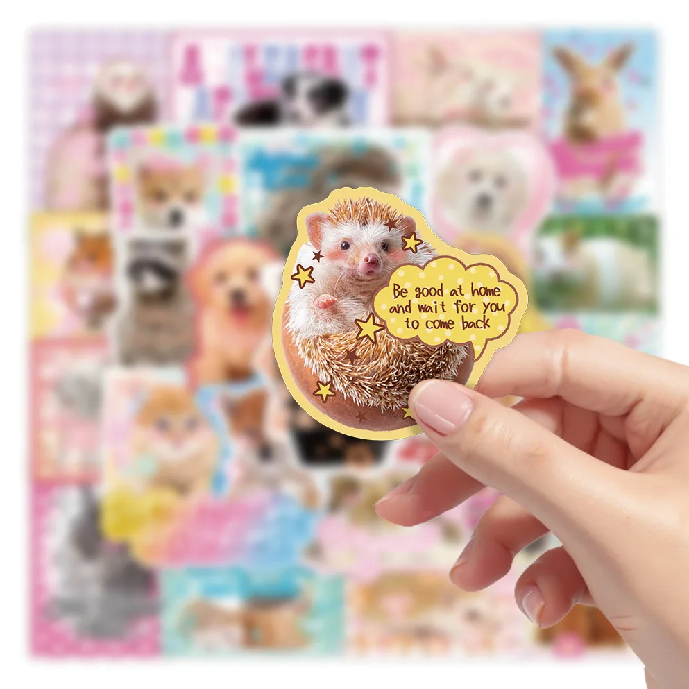 50 pegatinas de grafiti de dibujos animados para mascotas, pegatinas de equipaje para funda de teléfono móvil DIY, Animal de gato y hámster - imagen 5