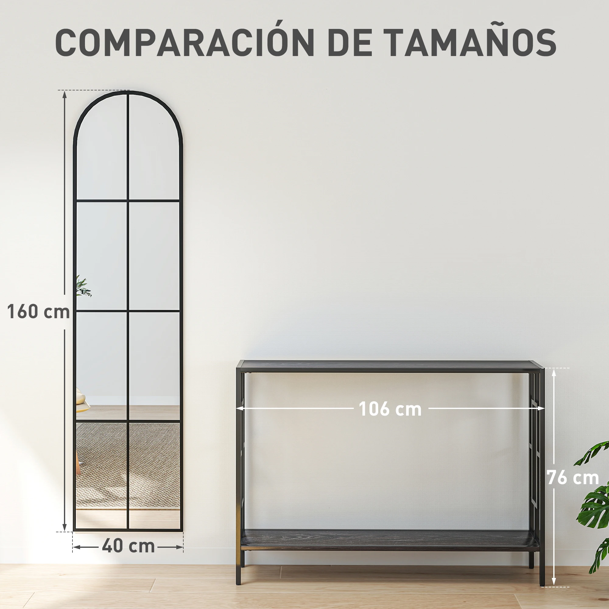 HOMCOM Espejo Decorativo de Pared 40x160 cm Espejo de Ventana de Metal 2 Formas de Uso para Salón Dormitorio Entrada Estilo Moderno Negro - imagen 5