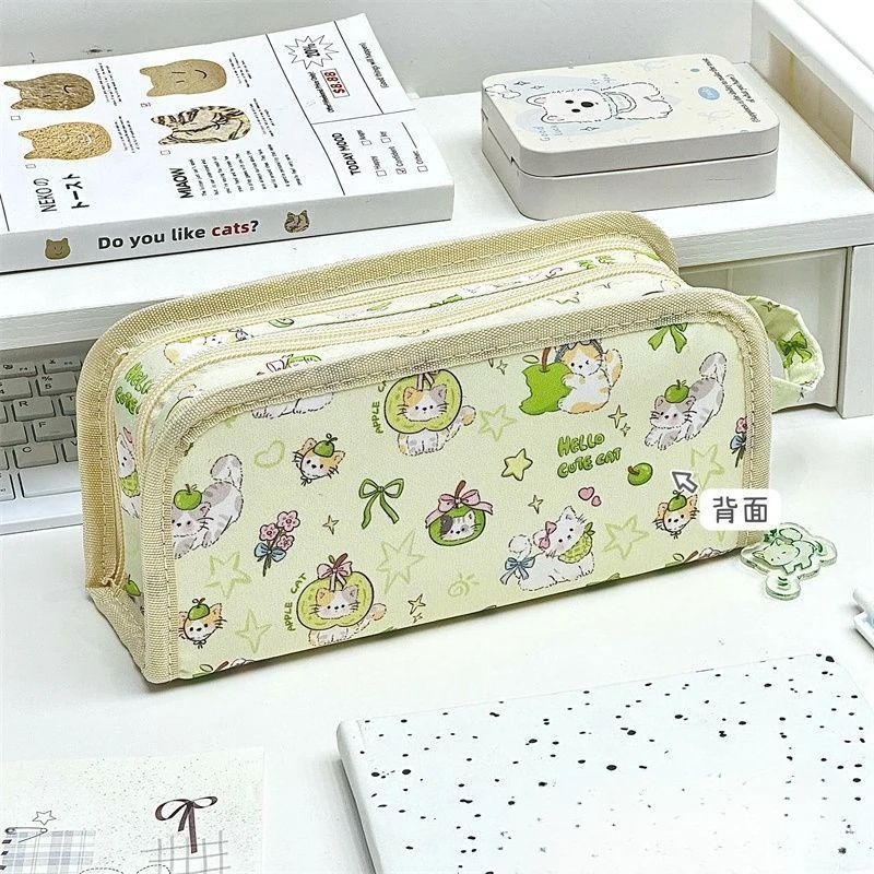 Estuche para lápices gatito y manzana verde - PVC multicapa escolar - imagen 3